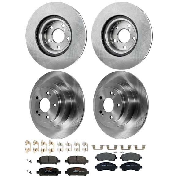 KIT-073024-9473 4-Wheel Set Front and Rear Brake Disc and Pad Kit, Plain Surface 5 Lugs Front-276.86 mm/Rear-289.81 mm Ceramic, Includes (2) Brake Pad Set and (4) Brake Disc