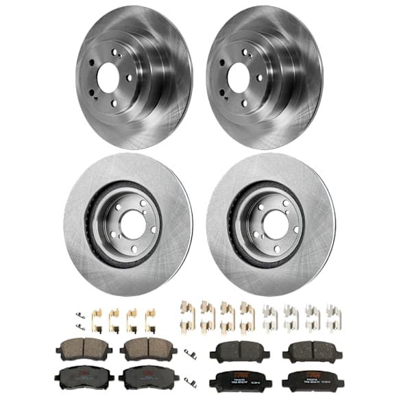 KIT-073024-9474 4-Wheel Set Front and Rear Brake Disc and Pad Kit, Plain Surface 5 Lugs Front-276.86 mm/Rear-289.81 mm Ceramic, Includes (2) Brake Pad Set and (4) Brake Disc