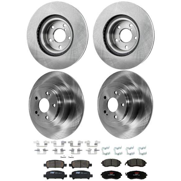 KIT-073024-9486 4-Wheel Set Front and Rear Brake Disc and Pad Kit, Plain Surface 5 Lugs Front-276.86 mm/Rear-289.81 mm Ceramic, Includes (2) Brake Pad Set and (4) Brake Disc