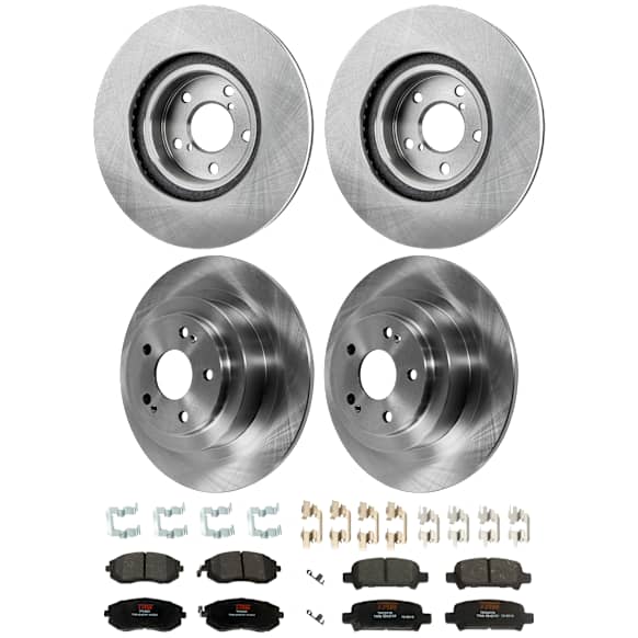 KIT-073024-9489 4-Wheel Set Front and Rear Brake Disc and Pad Kit, Plain Surface 5 Lugs Front-276.86 mm/Rear-289.81 mm Ceramic, Includes (2) Brake Pad Set and (4) Brake Disc
