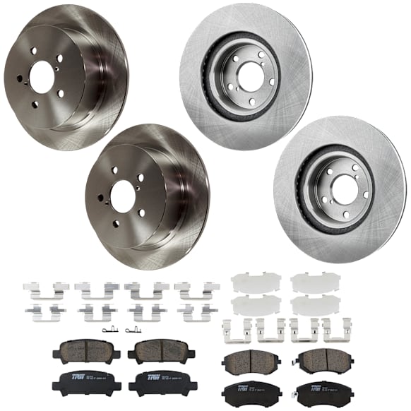 KIT-073024-9551 4-Wheel Set Front and Rear Brake Disc and Pad Kit, Plain Surface 5 Lugs Front-276.86 mm/Rear-273.81 mm Ceramic, Includes (2) Brake Pad Set and (4) Brake Disc