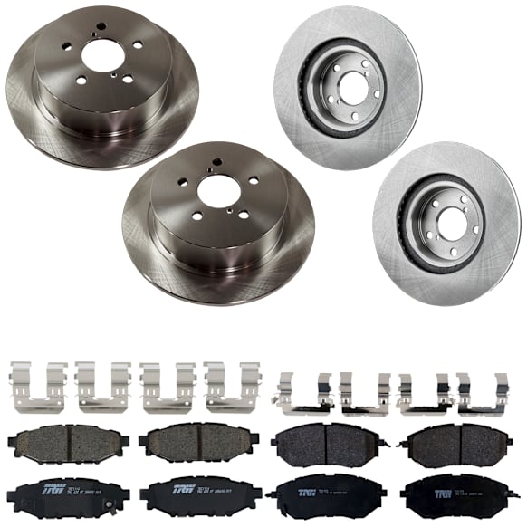 KIT-073024-9558 4-Wheel Set Front and Rear Brake Disc and Pad Kit, Plain Surface 5 Lugs Front-276.86 mm/Rear-273.81 mm Front-Semi-Metallic/Rear-Ceramic, Includes (2) Brake Pad Set and (4) Brake Disc