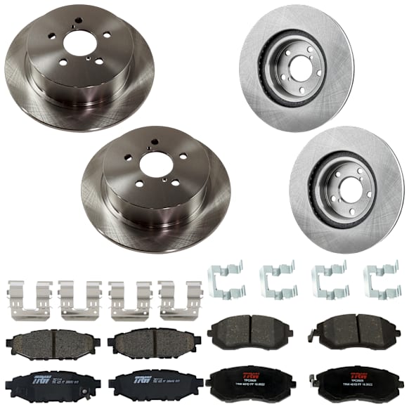 KIT-073024-9559 4-Wheel Set Front and Rear Brake Disc and Pad Kit, Plain Surface 5 Lugs Front-276.86 mm/Rear-273.81 mm Ceramic, Includes (2) Brake Pad Set and (4) Brake Disc