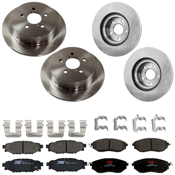 KIT-073024-9560 4-Wheel Set Front and Rear Brake Disc and Pad Kit, Plain Surface 5 Lugs Front-276.86 mm/Rear-273.81 mm Front-Semi-Metallic/Rear-Ceramic, Includes (2) Brake Pad Set and (4) Brake Disc