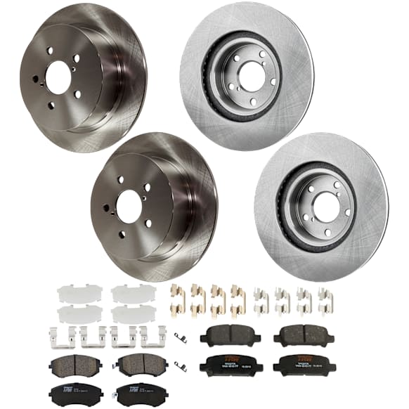 KIT-073024-9569 4-Wheel Set Front and Rear Brake Disc and Pad Kit, Plain Surface 5 Lugs Front-276.86 mm/Rear-273.81 mm Ceramic, Includes (2) Brake Pad Set and (4) Brake Disc