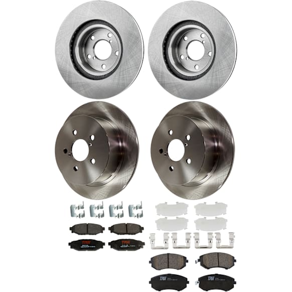 KIT-073024-9575 4-Wheel Set Front and Rear Brake Disc and Pad Kit, Plain Surface 5 Lugs Front-276.86 mm/Rear-273.81 mm Ceramic, Includes (2) Brake Pad Set and (4) Brake Disc
