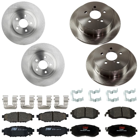 KIT-073024-9601 4-Wheel Set Front and Rear Brake Disc and Pad Kit, Plain Surface 5 Lugs Front-293.4 mm/Rear-273.81 mm Ceramic, Includes (2) Brake Pad Set and (4) Brake Disc