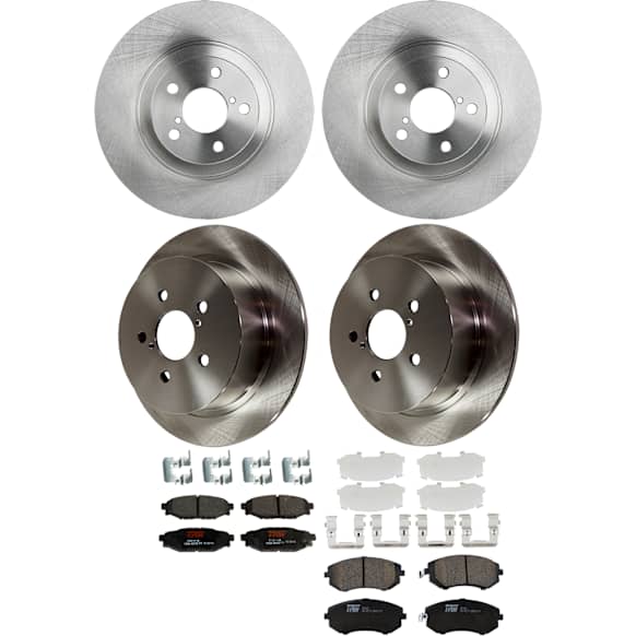KIT-073024-9611 4-Wheel Set Front and Rear Brake Disc and Pad Kit, Plain Surface 5 Lugs Front-293.4 mm/Rear-273.81 mm Ceramic, Includes (2) Brake Pad Set and (4) Brake Disc
