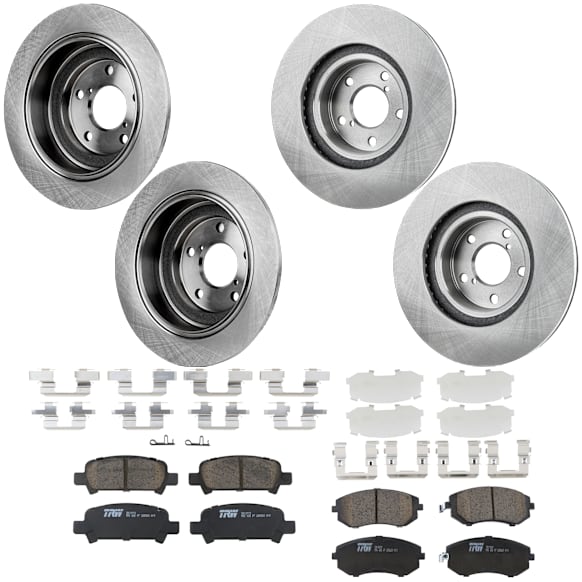 KIT-073024-9698 4-Wheel Set Front and Rear Brake Disc and Pad Kit, Plain Surface 5 Lugs Front-276.86 mm/Rear-265.43 mm Ceramic, Includes (2) Brake Pad Set and (4) Brake Disc