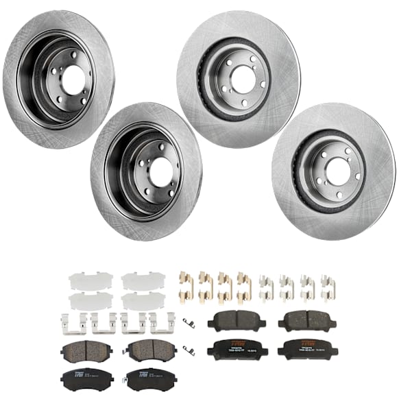 KIT-073024-9701 4-Wheel Set Front and Rear Brake Disc and Pad Kit, Plain Surface 5 Lugs Front-276.86 mm/Rear-265.43 mm Ceramic, Includes (2) Brake Pad Set and (4) Brake Disc