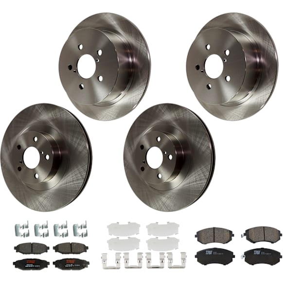 KIT-073024-9710 4-Wheel Set Front and Rear Brake Disc and Pad Kit, Plain Surface 5 Lugs Front-293.62 mm/Rear-273.81 mm Ceramic, Includes (2) Brake Pad Set and (4) Brake Disc