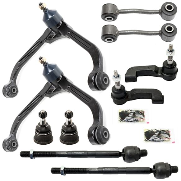 10-Piece Kit Front, Driver and Passenger Side Suspension Kit, Includes (2) Ball Joint, (2) Control Arm, (2) Sway Bar Link, and (4) Tie Rod End