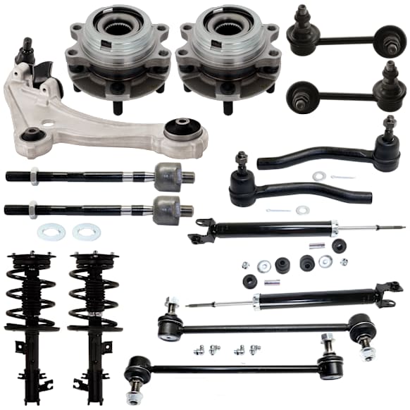 2009-2014 Nissan Maxima - 15-Piece Kit Front and Rear, Driver and Passenger Side Suspension Kit, Includes (1) Control Arm, (2) Loaded Strut, (2) Shock Absorber, (4) Sway Bar Link, (4) Tie Rod End, and (2) Wheel Hub