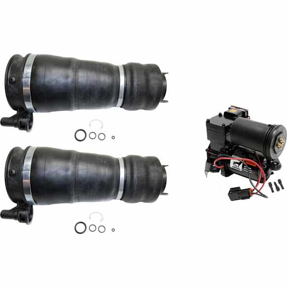 3-Piece Kit Front, Driver and Passenger Side Air Suspension Kit, includes (2) Air Spring and (1) Air Suspension Compressor