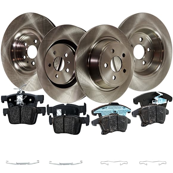 4-Wheel Set Front and Rear Brake Disc and Pad Kit, Plain Surface 5 Lugs Front-344.93 mm/Rear-314.96 mm Ceramic Pro-Line Series, Includes (2) Brake Pad Set and (4) Brake Disc
