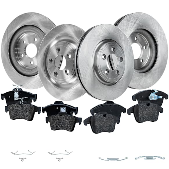 4-Wheel Set Front and Rear Brake Disc and Pad Kit, Plain Surface 5 Lugs Front and Rear-325.88 mm Organic Pro-Line Series, Includes (4) Disc and (2) Pad Set