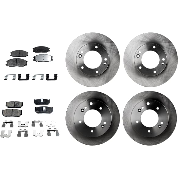 4-Wheel Set Front and Rear Brake Disc and Pad Kit, Plain Surface 5 Lugs Front-299.97 mm/Rear-314.96 mm Front-Organic/Rear-Ceramic Pro-Line Series, Includes (4) Brake Disc and (2) Brake Pad Set
