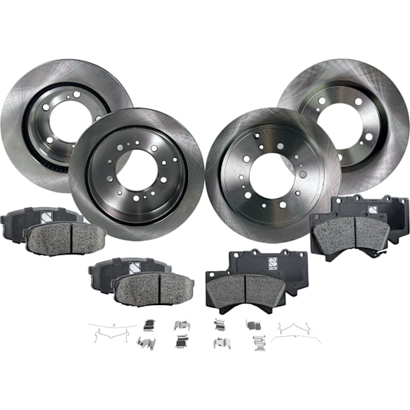 4-Wheel Set Front and Rear Brake Disc and Pad Kit, Plain Surface 5 Lugs Front-340.11 mm/Rear-344.93 mm Ceramic Pro-Line Series, Includes (2) Brake Pad Set and (4) Brake Disc