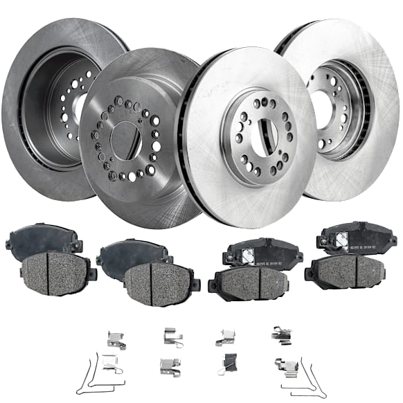 4-Wheel Set Brake Disc and Pad Kit, Plain Surface 5 Lugs Front-295.91 mm/Rear-306.58 mm Ceramic Pro-Line Series, Includes (4) Brake Disc and (2) Brake Pad Set