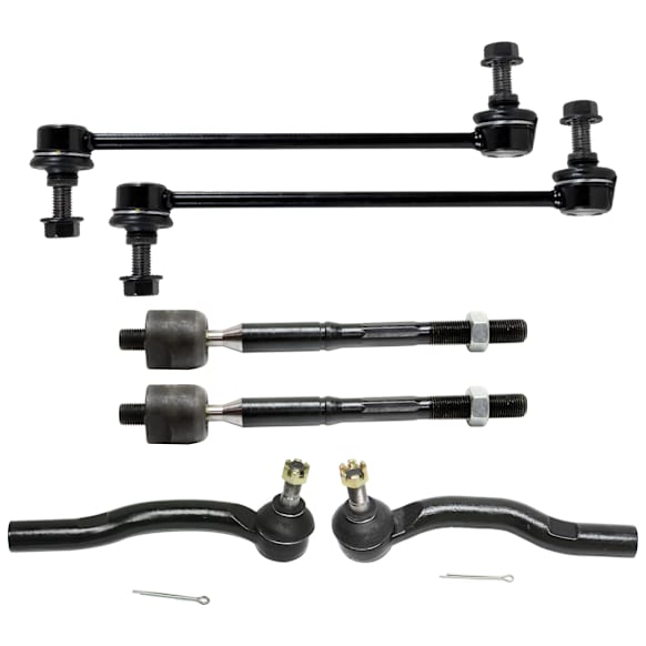6-Piece Kit Front, Driver and Passenger Side, Inner and Outer Tie Rod End Includes (2) Sway Bar Link and (4) Tie Rod End