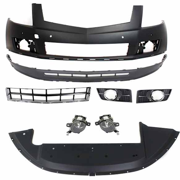 8-Piece Kit, Front, Upper and Lower Upper - Primed, Lower - Textured Bumper Cover, Includes (2) Bumper Cover, (1) Bumper Grille, (2) Fog Light, (2) Fog Light Trim, and (1) Valance