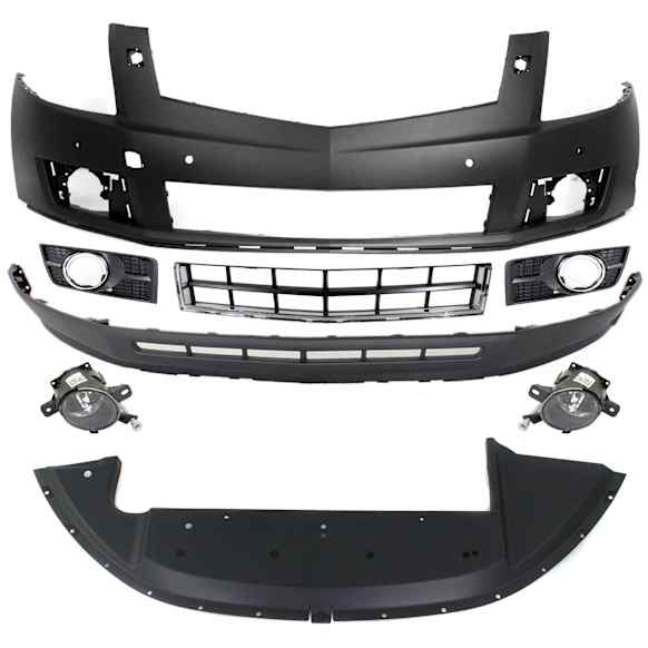 8-Piece Kit, Front, Upper and Lower Upper - Primed, Lower - Textured Bumper Cover, Includes (2) Bumper Cover, (1) Bumper Grille, (2) Fog Light, (2) Fog Light Trim, and (1) Valance