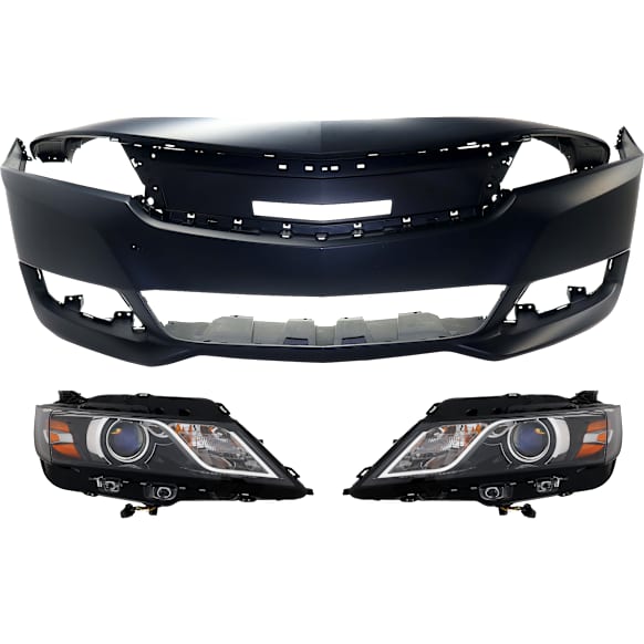 3-Piece Kit Driver and Passenger Side Halogen Headlight, With bulb(s), OE Replacement, Includes (2) Headlight and (1) Bumper Cover
