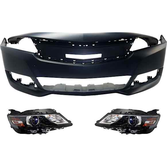 3-Piece Kit Driver and Passenger Side Halogen Headlight, With bulb(s), OE Replacement, Includes (2) Headlight and (1) Bumper Cover
