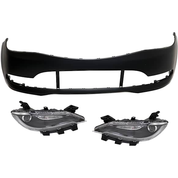 3-Piece Kit Driver and Passenger Side Halogen Headlight, With bulb(s), OE Replacement, Sedan, Includes (2) Headlight and (1) Bumper Cover