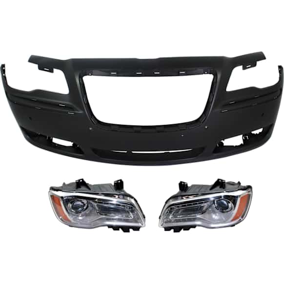 3-Piece Kit Driver and Passenger Side Halogen Headlight, With bulb(s), OE Replacement, CAPA Certified, Includes (1) Bumper Cover and (2) Headlight