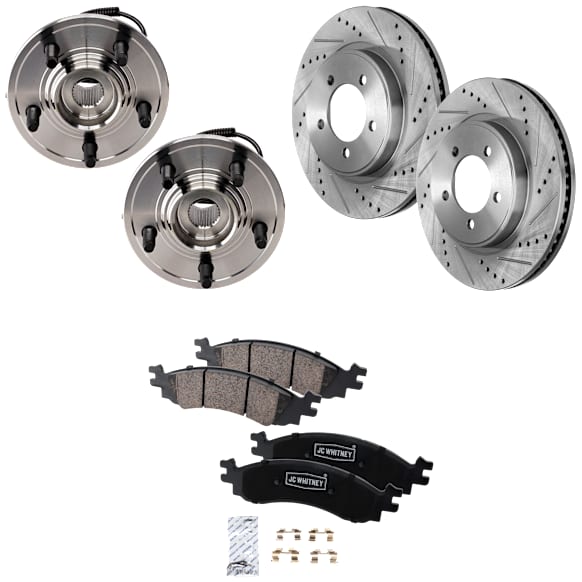 2-Wheel Set Front Wheel Hub, 5 Lugs, With Bearing, With Sensor, Includes (2) Disc, (1) Pad Set, and (2) Wheel Hub