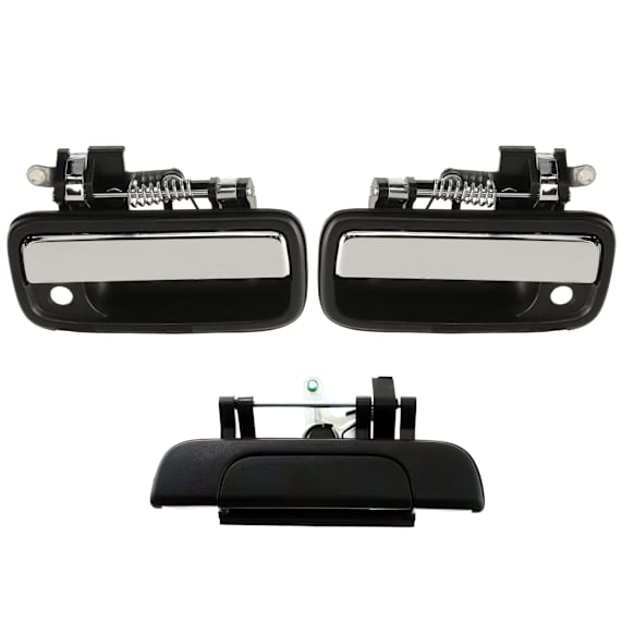 1995-2004 Toyota Tacoma - 3-Piece Kit Front, Driver and Passenger Side Chrome Lever with Black Bezel Exterior Door Handle, With Key Hole, Includes (2) Exterior Door Handle and (1) Tailgate Handle