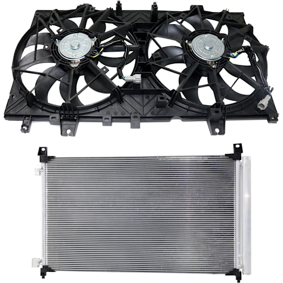 2-Piece Kit Radiator Fan 4 Cyl 2.5L, Dual fan, Includes (1) A/C Condenser and (1) Radiator Fan