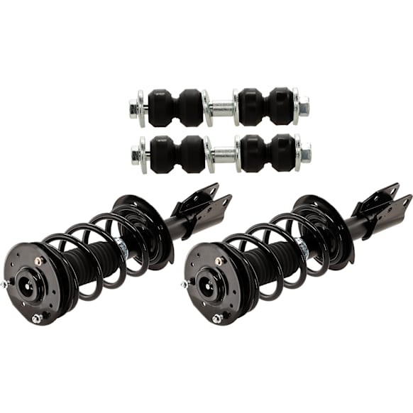 4-Piece Kit Front, Driver and Passenger Side Fully Loaded Strut, Includes (2) Shock Absorber and Strut Assembly and (2) Sway Bar Link
