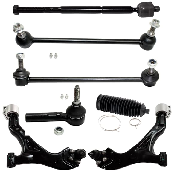 7-Piece Kit Control Arm Includes (2) Control Arm, (1) Steering Rack Boot, (2) Sway Bar Link, and (2) Tie Rod End