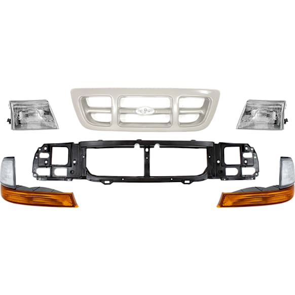 6-Piece Kit Driver and Passenger Side Grille Textured Gray, 4WD, Includes (2) Corner Light, (1) Grille Assembly, (1) Header Panel, and (2) Headlight