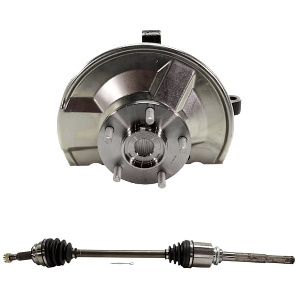 2-Piece Kit Front, Passenger Side Loaded Knuckle, With Backing Plate, With Bearing, Includes (1) Axle Assembly and (1) Knuckle