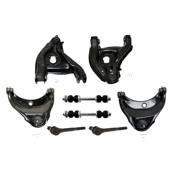 8-Piece Kit Front, Driver and Passenger Side, Inner and Outer, Lower Control Arms, Includes (4) Control Arm, (2) Sway Bar Link, and (2) Tie Rod End
