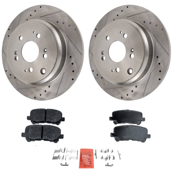 2015-2017 Honda Odyssey - 2-Wheel Set Rear Brake Disc and Pad Kit, Cross-drilled and Slotted 5 Lugs 334 mm, Includes (2) Brake Disc and (1) Brake Pad Set