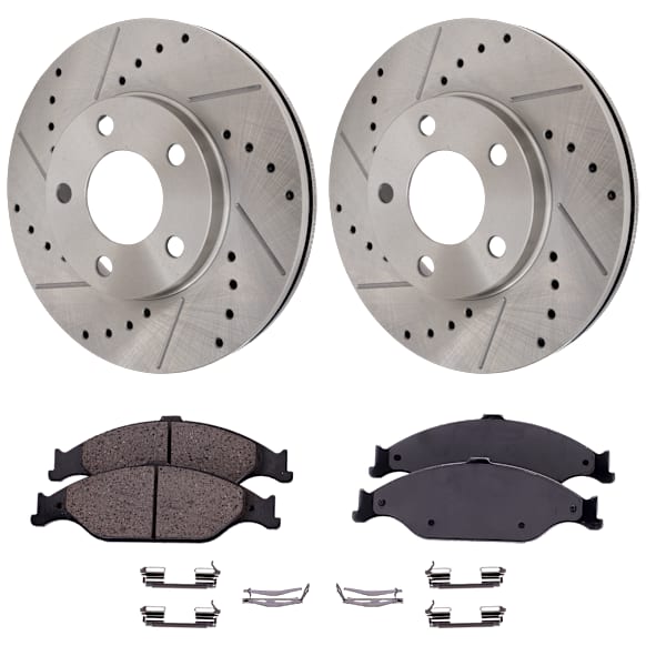 2-Wheel Set Front Brake Disc and Pad Kit, Cross-drilled and Slotted 5 Lugs 276 mm, Includes (2) Disc and (1) Pad Set