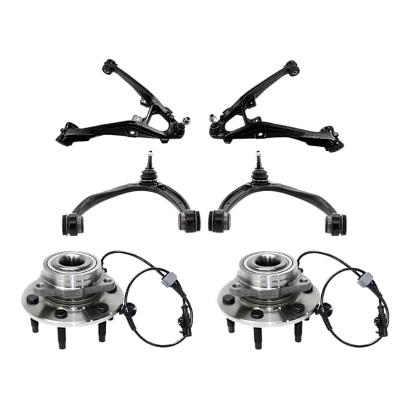 6-Piece Kit Front, Driver and Passenger Side, Upper and Lower Control Arms, Includes (4) Control Arm and (2) Wheel Hub