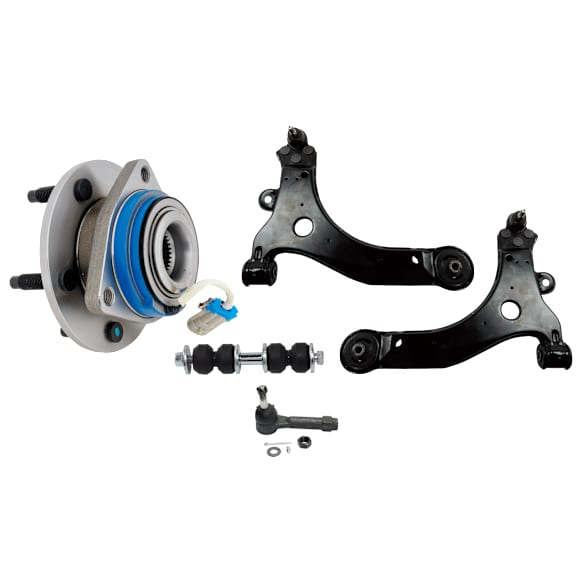 5-Piece Kit Control Arm, Includes (2) Control Arm, (1) Tie Rod End, (1) Sway Bar Link and (1) Wheel Hub