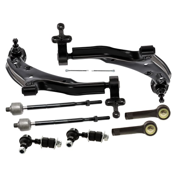 8-Piece Kit Control Arm Includes (2) Control Arm, (2) Sway Bar Link, and (4) Tie Rod End