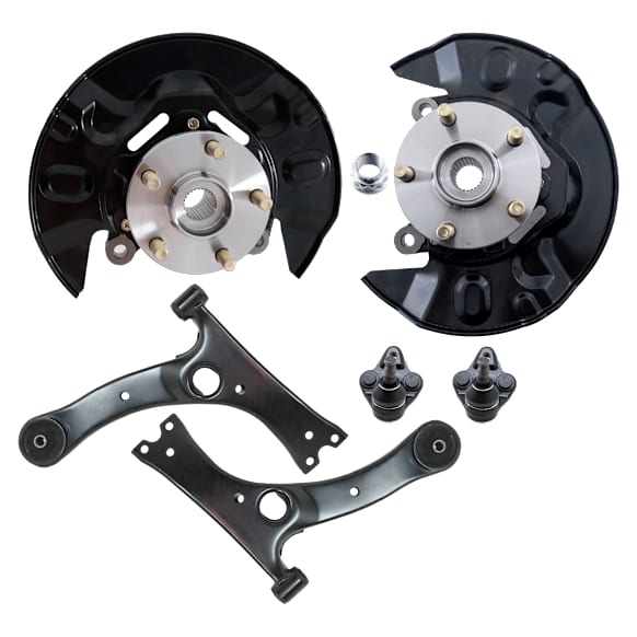 6-Piece Kit Front, Driver and Passenger Side or Front, Driver and Passenger Side, Lower Steering Knuckle, With Bearing, With Dust Shield, Includes (2) Ball Joint, (2) Control Arm, and (2) Knuckle