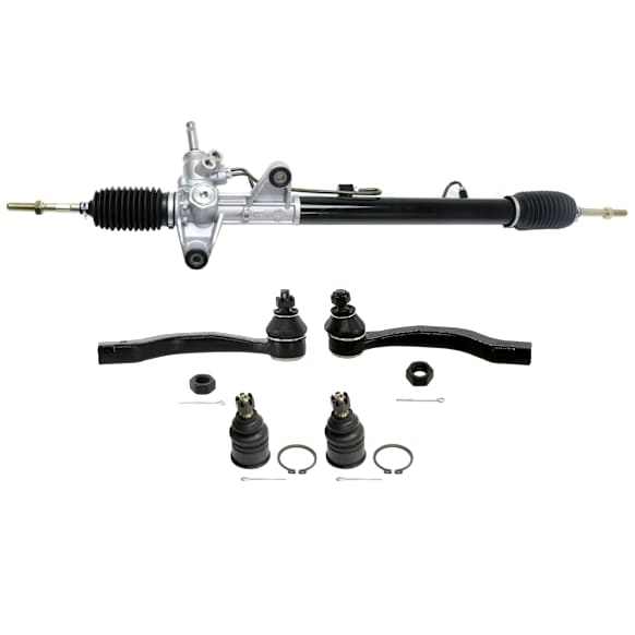 5-Piece Kit Steering Rack, With Hydraulic Power, includes (2) Ball Joint, (1) Steering Rack, and (2) Tie Rod End