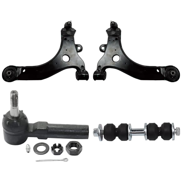 4-Piece Kit Control Arm Includes (2) Control Arm, (1) Sway Bar Link, and (1) Tie Rod End