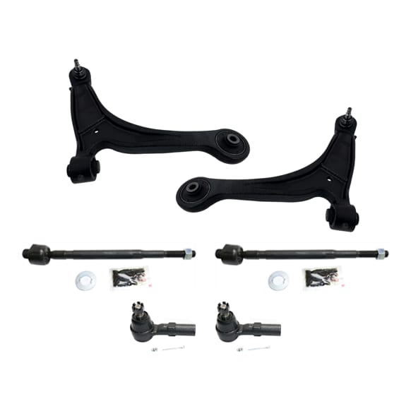 6-Piece Kit Front, Driver and Passenger Side, Inner and Outer Control Arms, Includes (2) Control Arm and (4) Tie Rod End