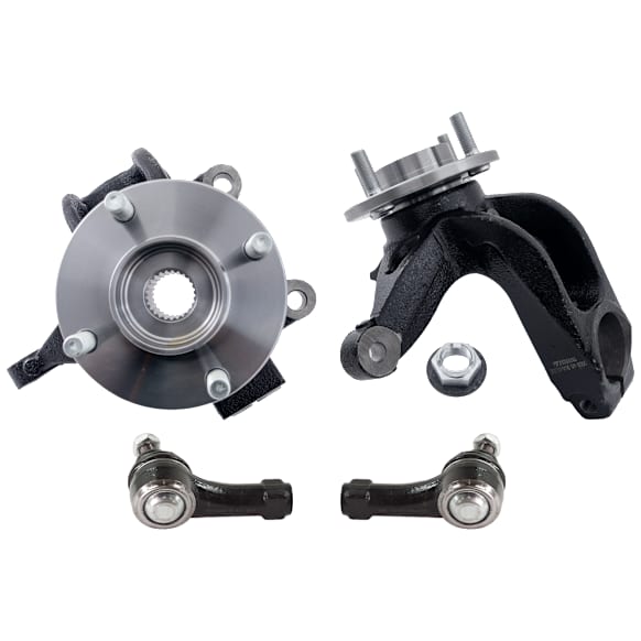 4-Piece Kit Front, Driver and Passenger Side Steering Knuckle, Without Backing Plate, With Bearing, Without Dust Shield, Includes (2) Knuckle and (2) Tie Rod End