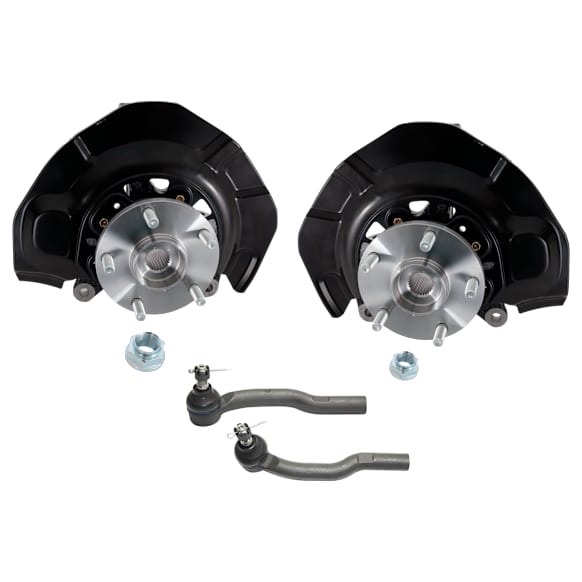 4-Piece Kit Front, Driver and Passenger Side Steering Knuckle, With Bearing, With Dust Shield, Includes (2) Knuckle and (2) Tie Rod End