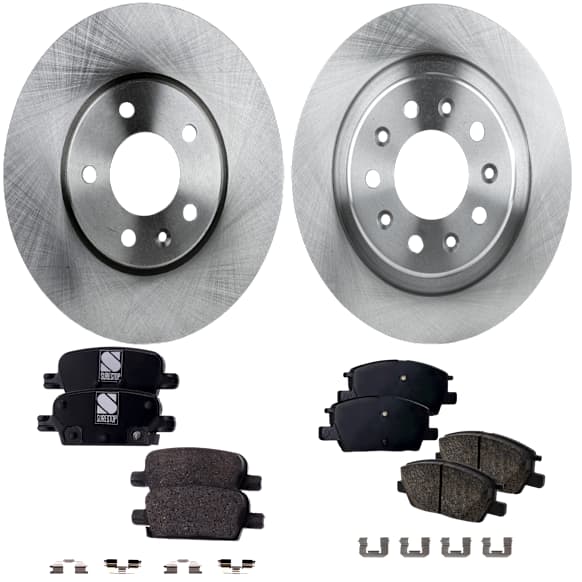 4-Wheel Set Front and Rear Brake Disc and Pad Kit, Plain Surface 5 Lugs Front-299.97 mm/Rear-288.04 mm, Includes (4) Disc and (2) Pad Set
